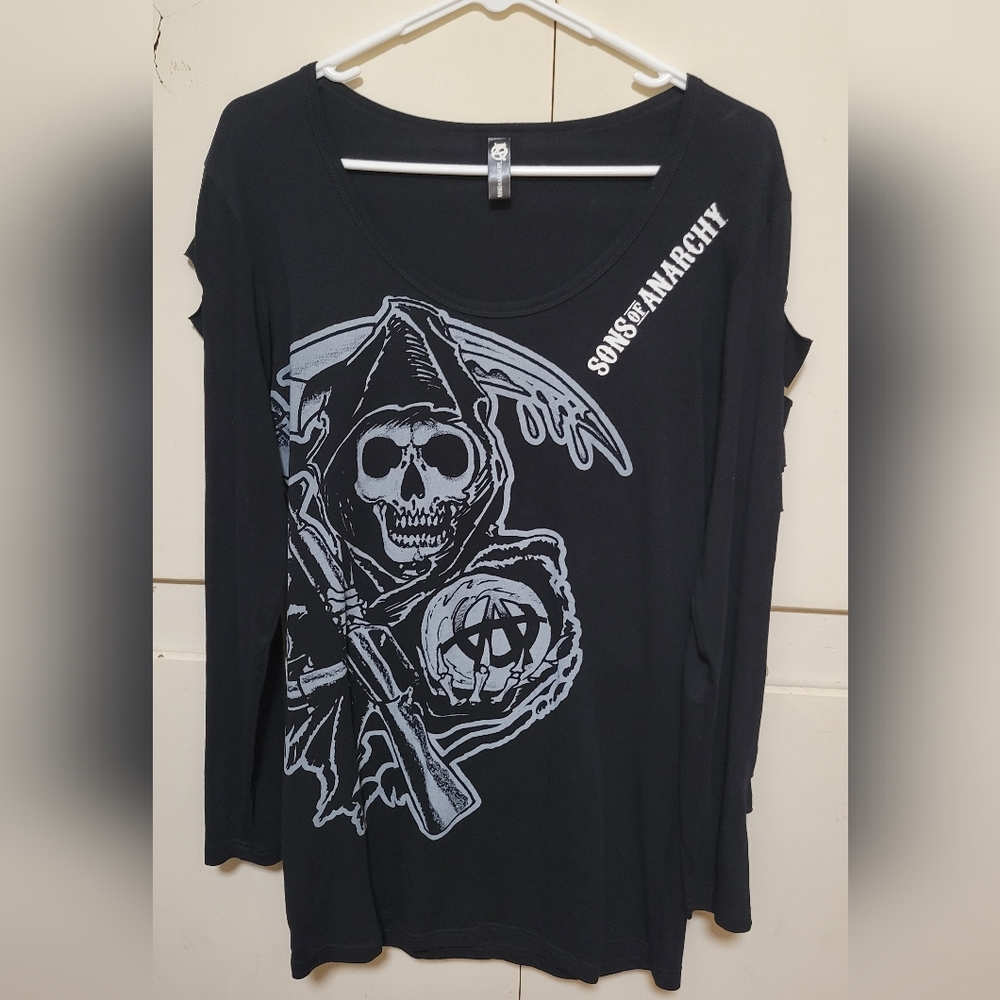 Black Sons of Anarchy Graphic Long Sleeve Shirt With Sexy Arms